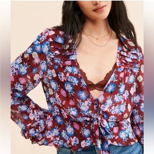 Free People Maybel Floral Blouse, Size S, NWT